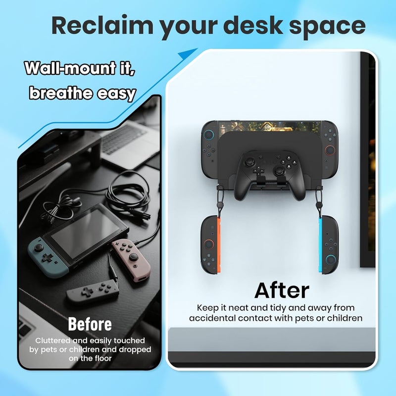 Thlevel Metal Wall Mount for Nintendo Switch 2/ Switch 1/Switch OLED Console Slim Design Organizer Shelf Behind TV Compatible with Joy-Con & Pro Controller Holder - Image 3